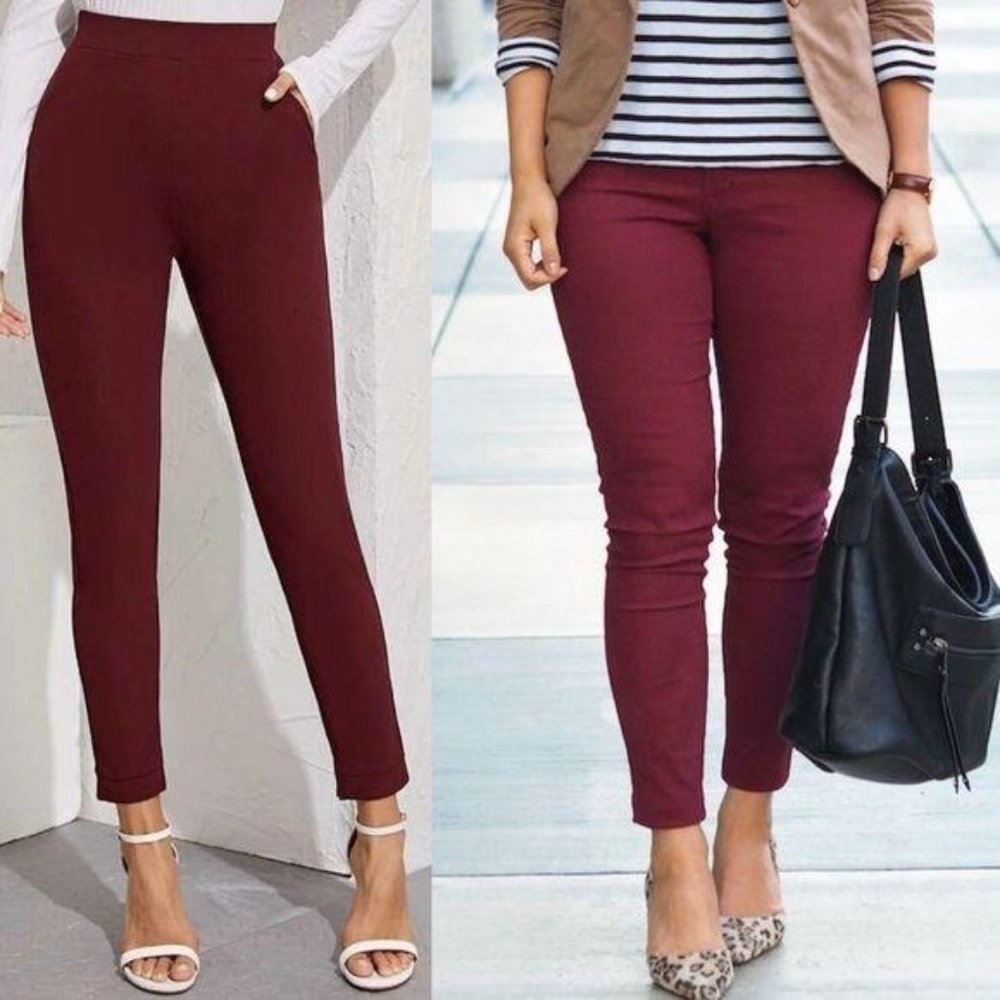 TAILORED SKINNY CUT PANTS (Burgundy/Maroon)